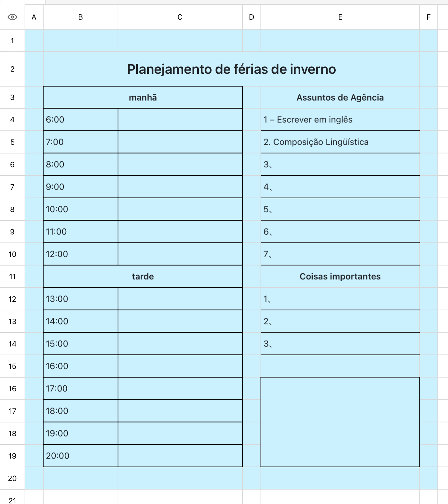 Planejamento de férias de inverno